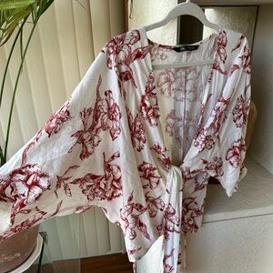 Zara linen floral wrap blouse